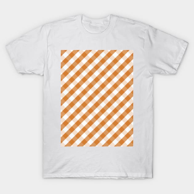 Terra Cotta Orange and White Check Gingham Plaid T-Shirt by squeakyricardo